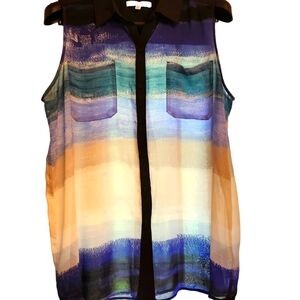 REED Woman's Sheer Summer Sleeveless Tunic Shades of Blue Size XL